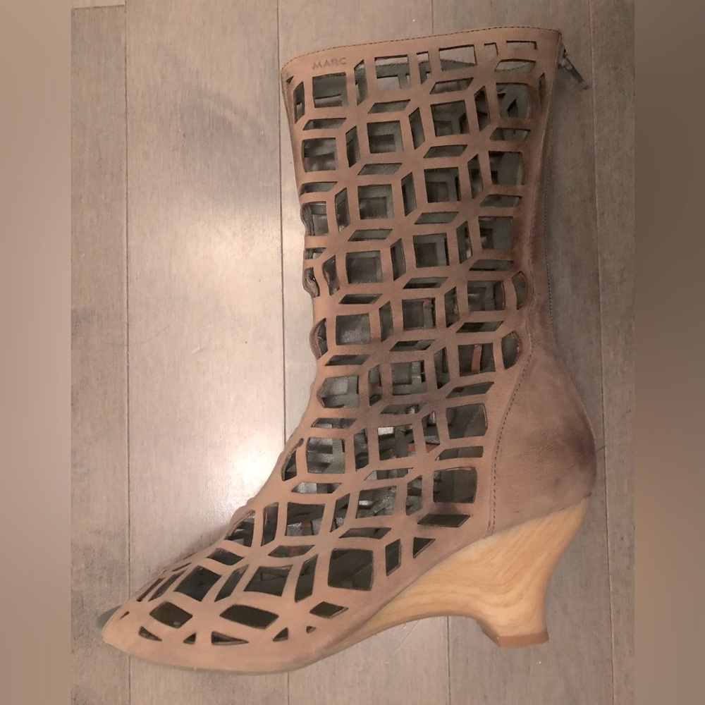 Marc taupe nubuck mid-calf openwork boot, size 37